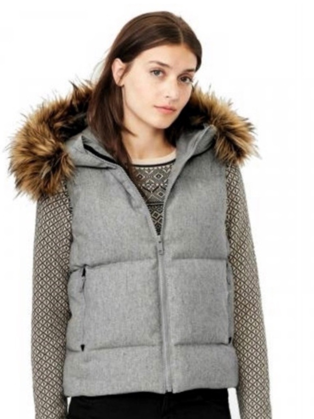 EUC GAP Outdoor Edition Winter Warmth Grey Wool Blend Puffer Vest Size Small